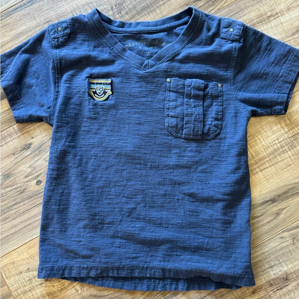 Boys Blue V-Neck T-Shirt (Size 7)